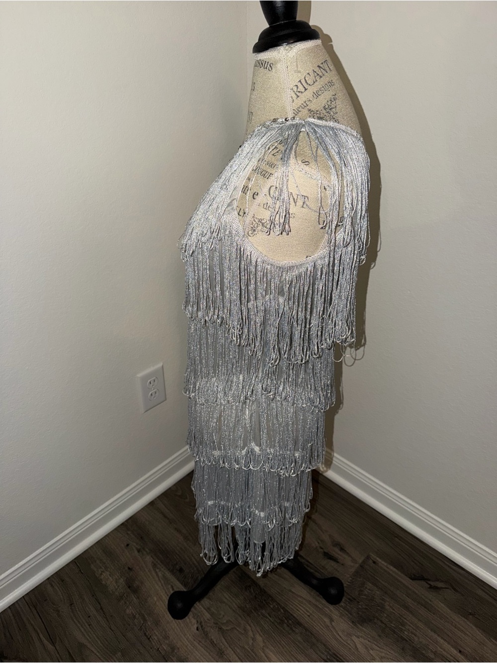 Silver One-Shoulder Fringe Cocktail Dress - Picture 3 of 9